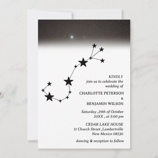 Invitation Mariage céleste de nuit étoilée de constellation (Devant)