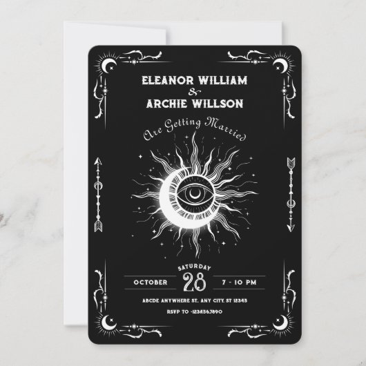 Invitation Mariage céleste de tarot de lune noire et blanche (Devant)
