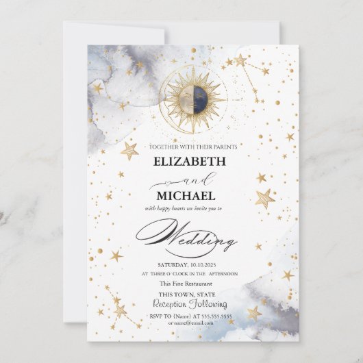 Invitation Mariage céleste des étoiles du soleil (Devant)