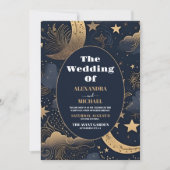 Invitation Mariage céleste d'or bleu de minuit (Devant)