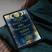 Invitation Mariage céleste du croissant de lune élégant : Ble