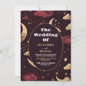 Invitation Mariage céleste élégant bordeaux or (Devant)