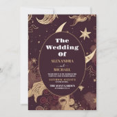 Invitation Mariage céleste élégant bordeaux or (Devant)