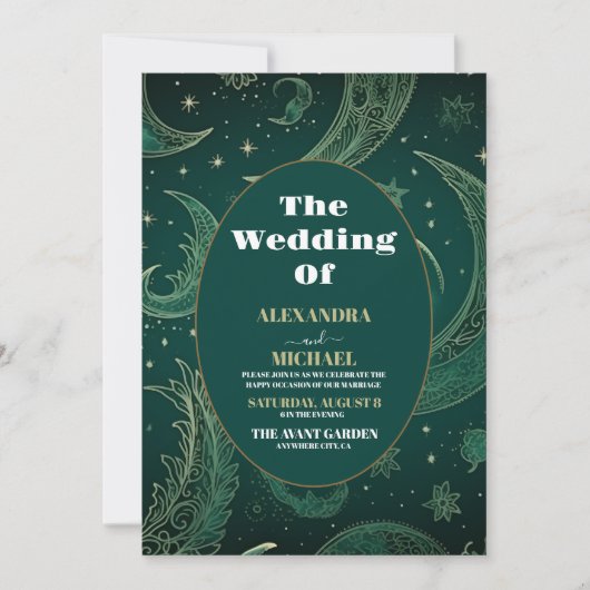 Invitation Mariage céleste élégant émeraude vert or (Devant)