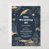 Invitation Mariage céleste en or bleu de minuit (Devant)