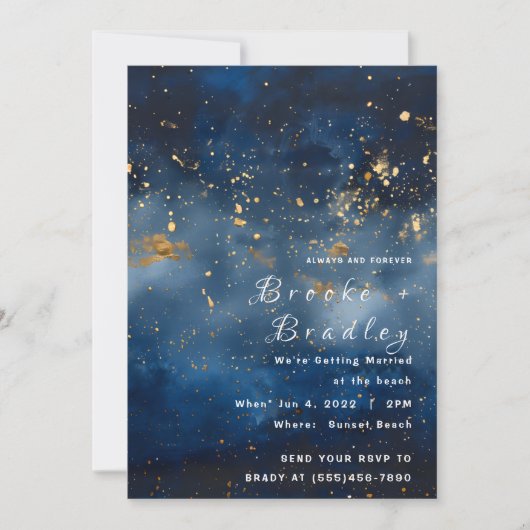 Invitation Mariage céleste en or de minuit (Devant)