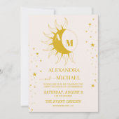 Invitation Mariage céleste en or vintage monogramme (Devant)