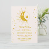 Invitation Mariage céleste en or vintage monogramme (Debout devant)