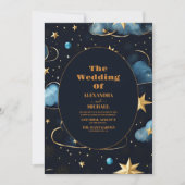 Invitation Mariage céleste enchantant bleu marine (Devant)