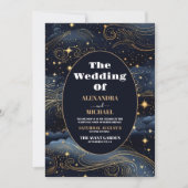 Invitation Mariage Céleste Étoiles Bleu Minuit Lune (Devant)