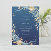 Invitation Mariage céleste Eucalyptus Or de minuit (Debout devant)
