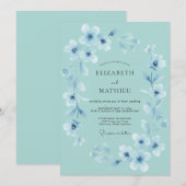 Invitation Mariage Céleste Fleurissant de Bleu Ciel (Devant / Derrière)