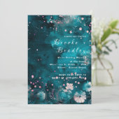 Invitation Mariage céleste floral aquarelle sarcelle (Debout devant)