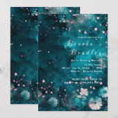 Invitation Mariage céleste floral aquarelle sarcelle (Devant / Derrière)