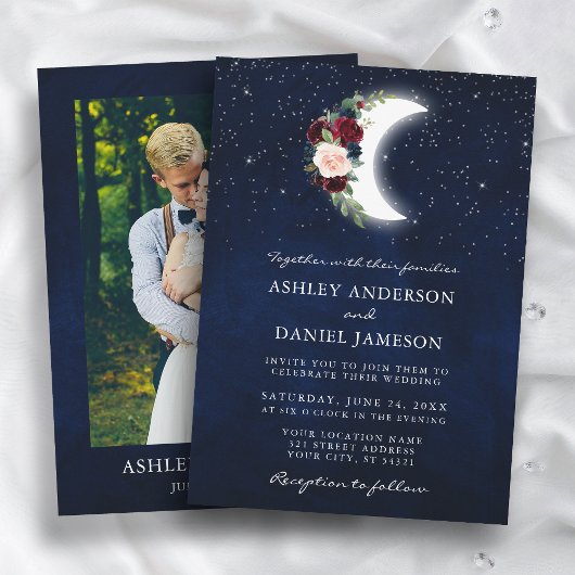 Invitation Mariage céleste Floral Moon Stars Photo