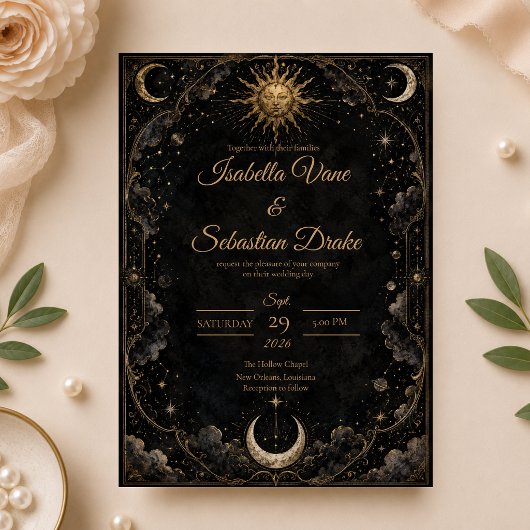 Invitation Mariage céleste gothique Soleil Lune