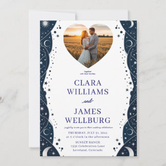 Invitation Mariage céleste Inviter Modèle - Deep Blue & Si