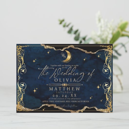 Invitation Mariage céleste Lune et étoiles Mariage (Debout devant)