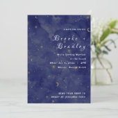 Invitation Mariage céleste Lune & Étoiles Bleu foncé (Debout devant)