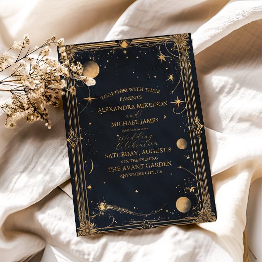 Invitation Mariage Céleste Lune Étoiles Vintage