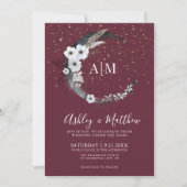 Invitation Mariage Céleste Lune Or Bourgogne (Devant)