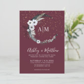 Invitation Mariage Céleste Lune Or Bourgogne (Debout devant)