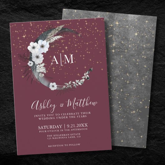 Invitation Mariage Céleste Lune Or Bourgogne
