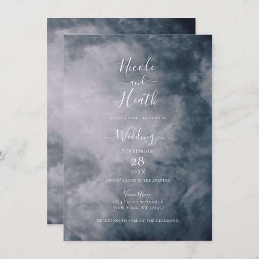 Invitation Mariage céleste Moody Blue Sky Nuds (Devant / Derrière)