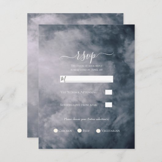 Invitation Mariage céleste Moody Blue Sky Nuds RSVP (Devant / Derrière)