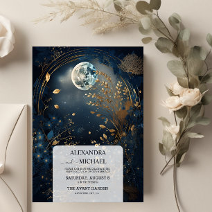Invitation Mariage céleste mystique bleu de minuit