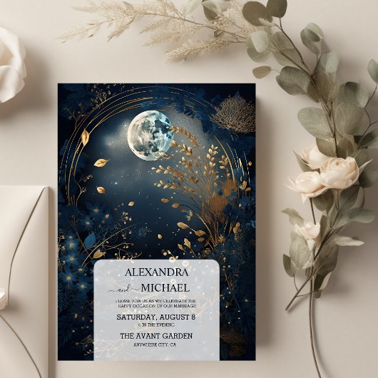 Invitation Mariage céleste mystique bleu de minuit
