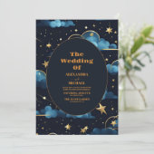 Invitation Mariage céleste mystique bleu de minuit (Debout devant)