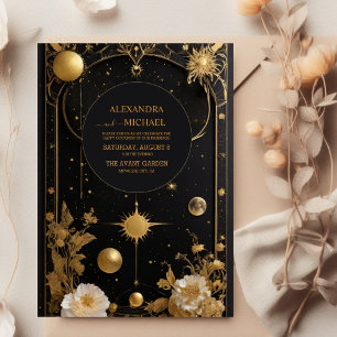 Invitation Mariage céleste mystique lune dorée