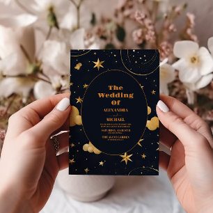 Invitation Mariage Céleste Nuit Bleue Étoiles Lune