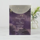 Invitation Mariage Céleste Or Pourpre Constellation Lunaire (Debout devant)