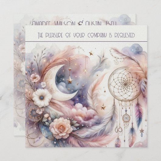 Invitation Mariage céleste rose et or (Devant / Derrière)