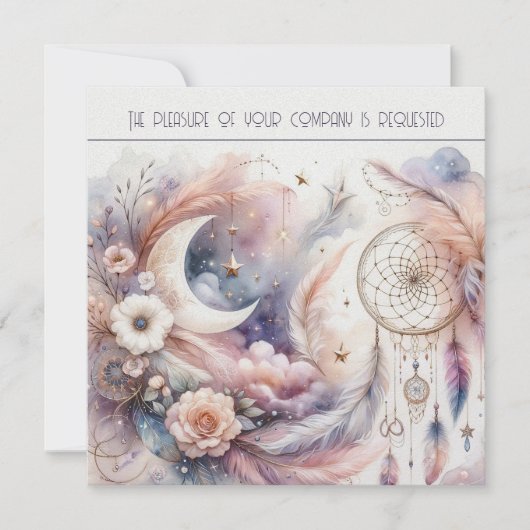 Invitation Mariage céleste rose et or (Devant)