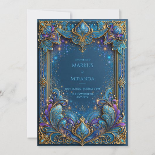 Invitation Mariage céleste Saphir Or (Devant)