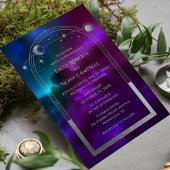 Invitation Mariage céleste Soleil Lune Étoiles Violet Turquoi