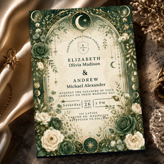 Invitation Mariage céleste vert botanique