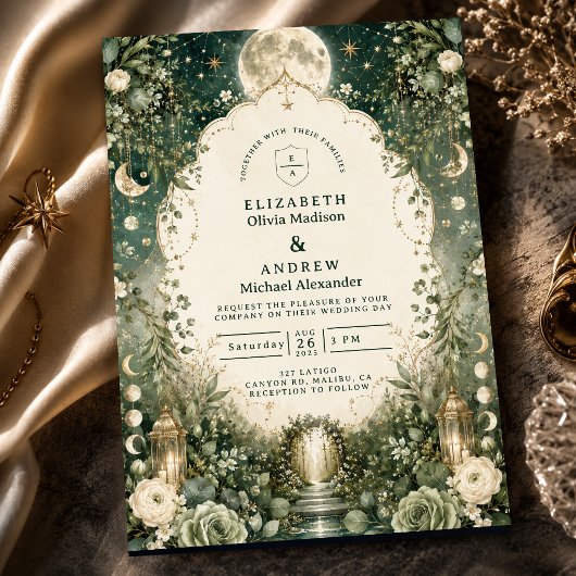 Invitation Mariage céleste vert élégant