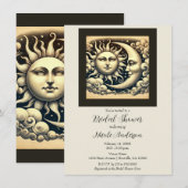 Invitation Mariage Céleste Vintage Soleil & Lune (Devant / Derrière)