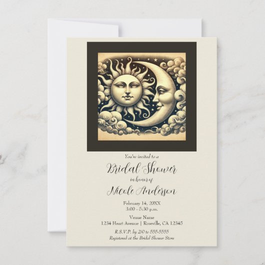Invitation Mariage Céleste Vintage Soleil & Lune (Devant)