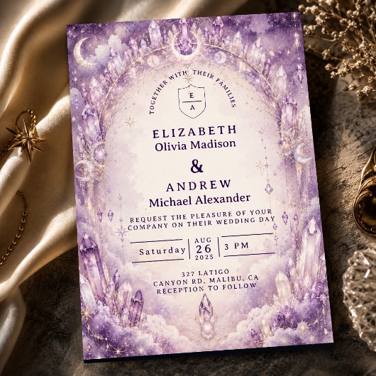 Invitation Mariage céleste violet éthéré