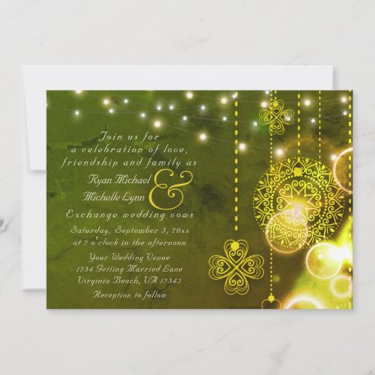 Invitation Mariage Celtic Clovers et String Lights (Devant)