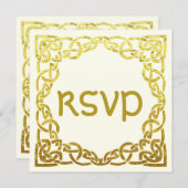 Invitation Mariage celtique élégant  Faux nœud celtique doré  (Devant / Derrière)
