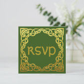 Invitation Mariage celtique vert | Nœud celtique en faux or R (Debout devant)
