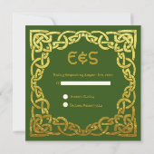 Invitation Mariage celtique vert | Nœud celtique en faux or R (Dos)