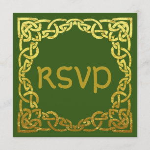 Invitation Mariage celtique vert   Nœud celtique en faux or R