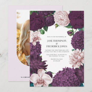 Invitation Mariage Cendre de Mûre, Prune Fumée et Lilas